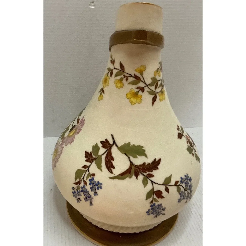 Carlsbad Vintage Porcelain Pitcher Floral Gold Handle Art Nouveau Vase 12.5in